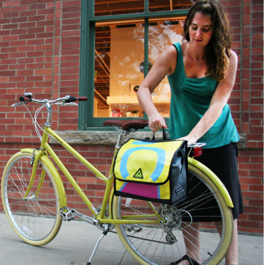 green guru dutchy pannier bike bag upcycled various colorful colorways