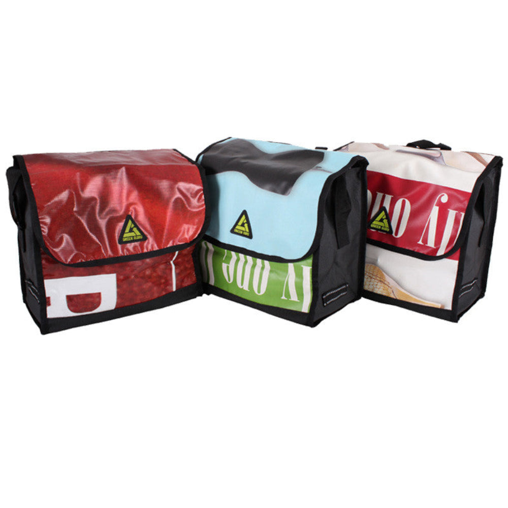 green guru dutchy pannier bike bag upcycled various colorful colorways