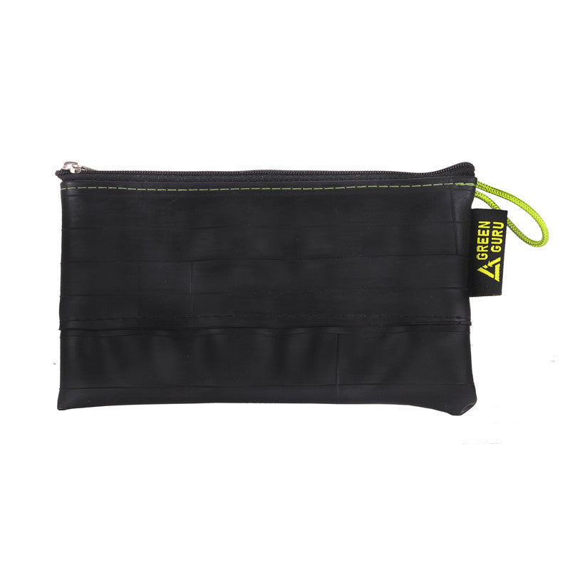 mid-size zipper pouch green guru upcycled filled with bike tools