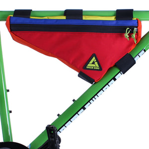 upshift frame bag colorful large multi-color green guru attached to frame recycled upcycled eco