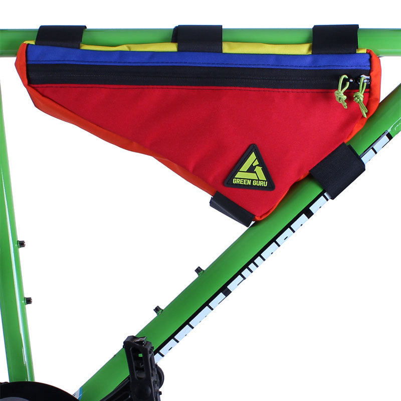 upshift frame bag colorful large multi-color green guru attached to frame recycled upcycled eco